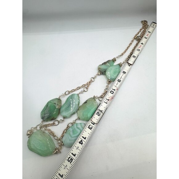 Vintage green stone geode crystal double strand necklace - Picture 7 of 7